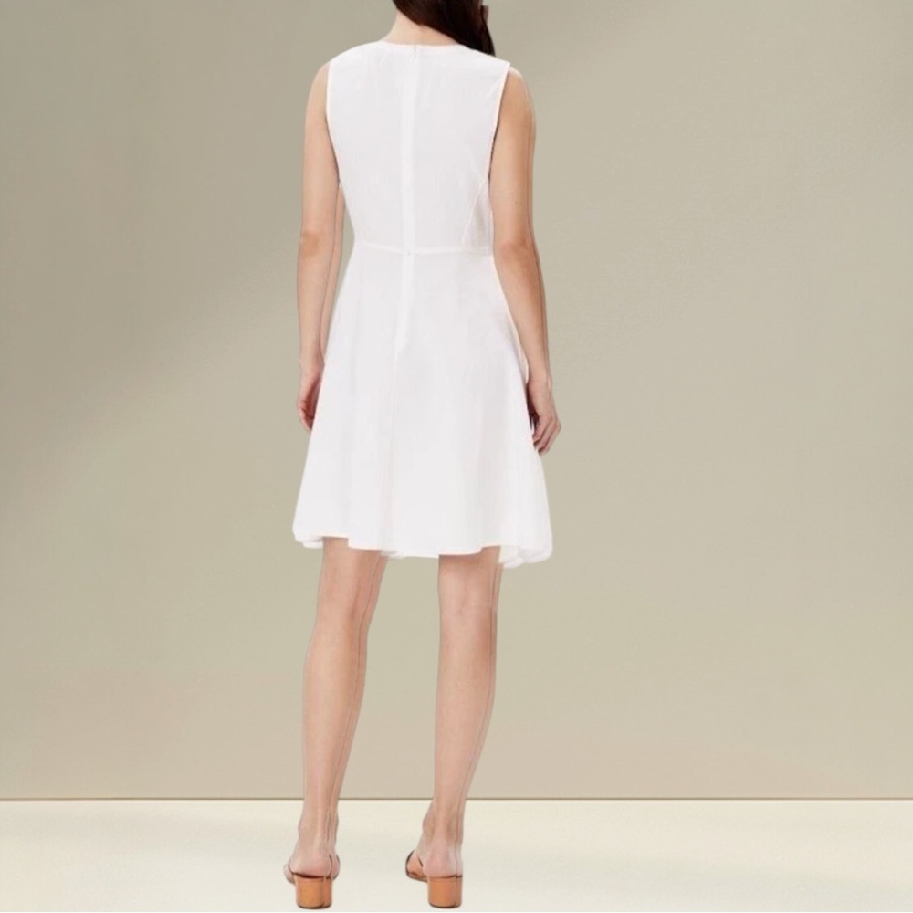 Theory Kalsington Linen Blend V-Neck Sleeveless Dress in White 4 Style#G0303605 - Picture 5 of 10